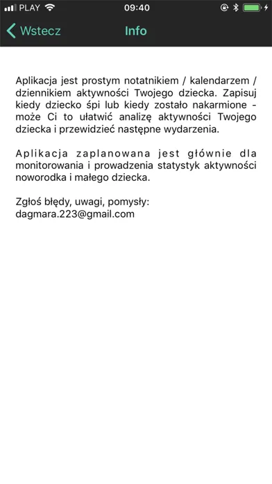 Capturas de tela do babyNotes - niemowlak