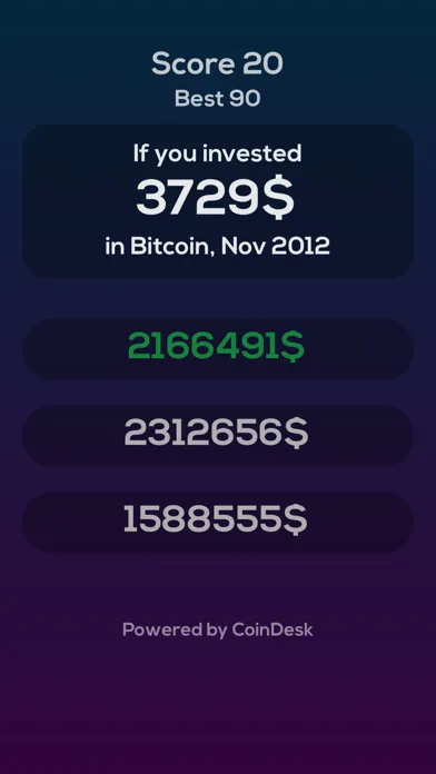 Tangkapan layar Bitcoin Price Guess Quiz