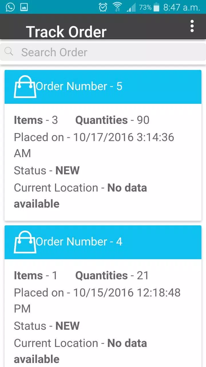 Customer order and Delivery Screenshots
