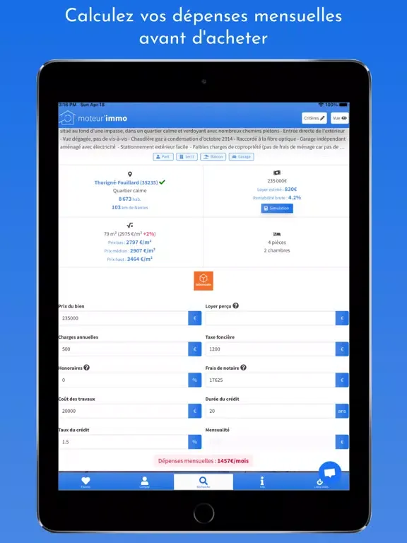 Tangkapan layar Moteur'Immo iPad 