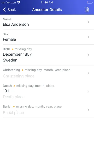 Tangkapan skrin Family Search Journal