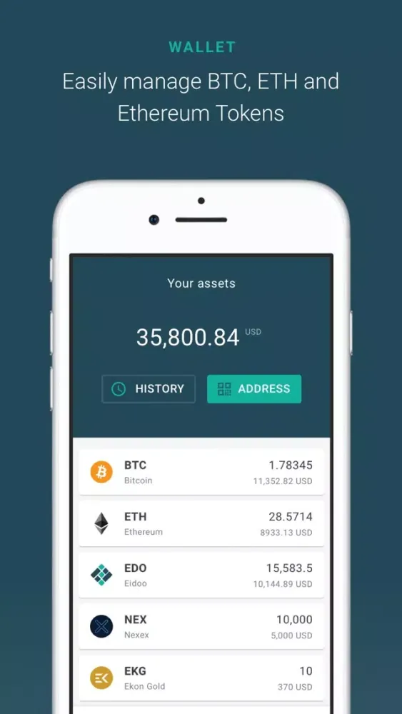 Ảnh chụp màn hình của Eidoo Ethereum Bitcoin Wallet