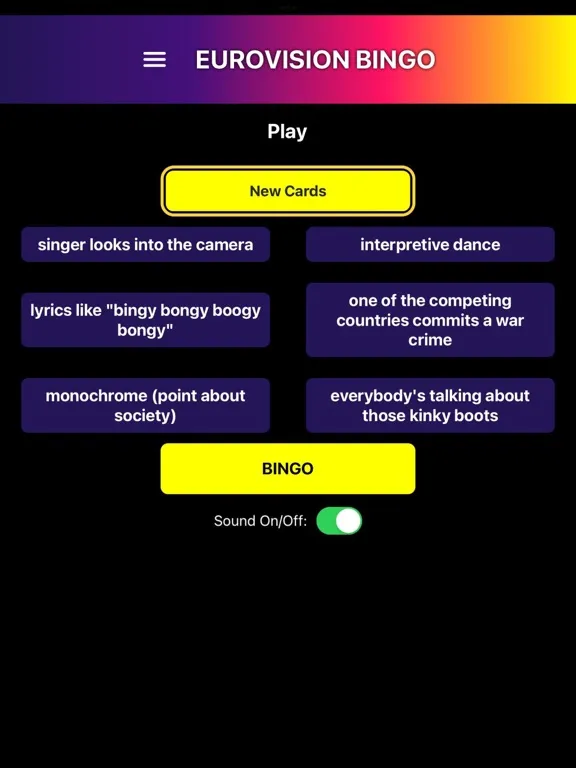 Zrzuty ekranu Eurovision Bingo iPad 
