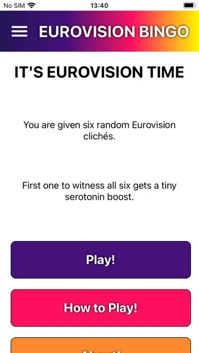 Zrzuty ekranu Eurovision Bingo