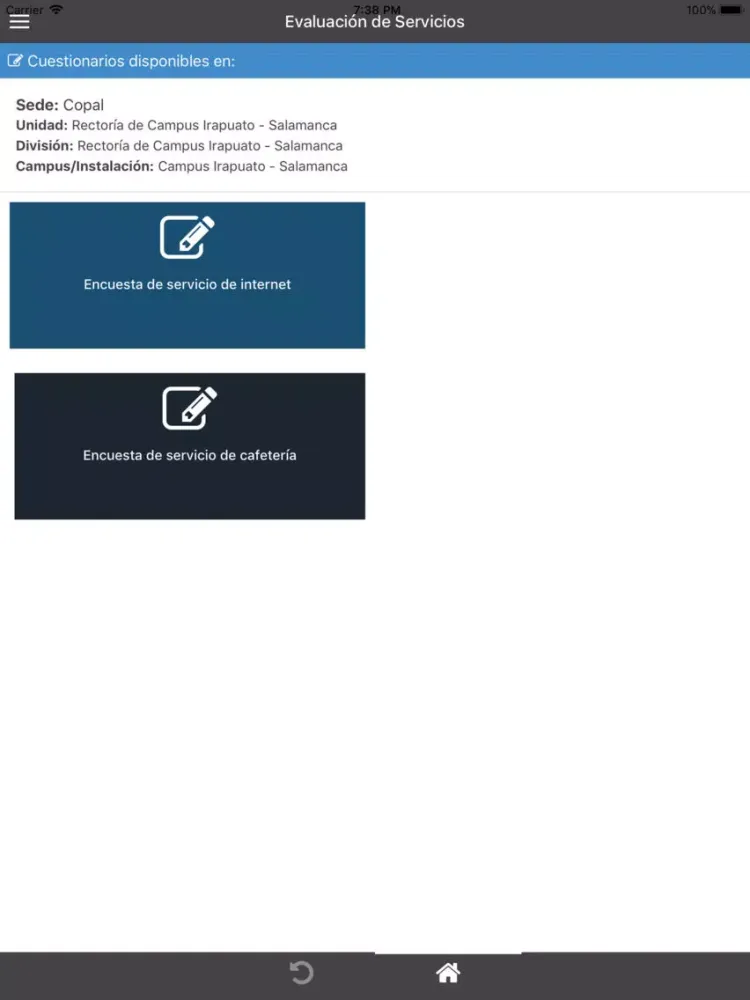 Screenshot di Evalúa UG iPad 