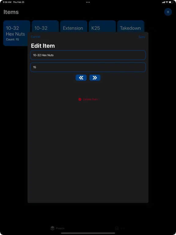 Tangkapan layar Inventory - Projects Organizer iPad 