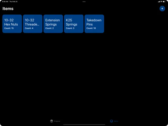 Tangkapan layar Inventory - Projects Organizer iPad 