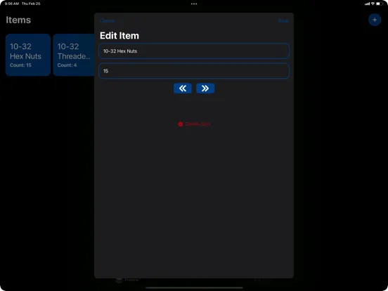 Tangkapan layar Inventory - Projects Organizer iPad 