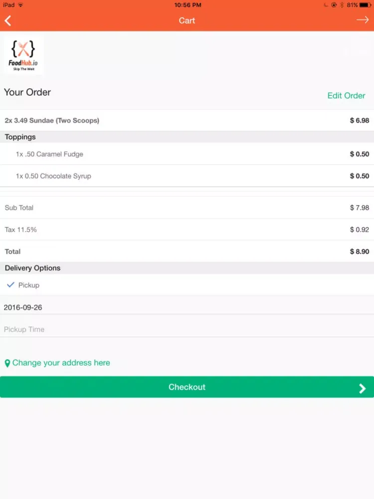 ภาพหน้าจอของ Foodhub.io iPad 