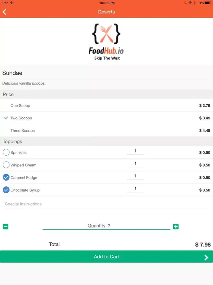 ภาพหน้าจอของ Foodhub.io iPad 