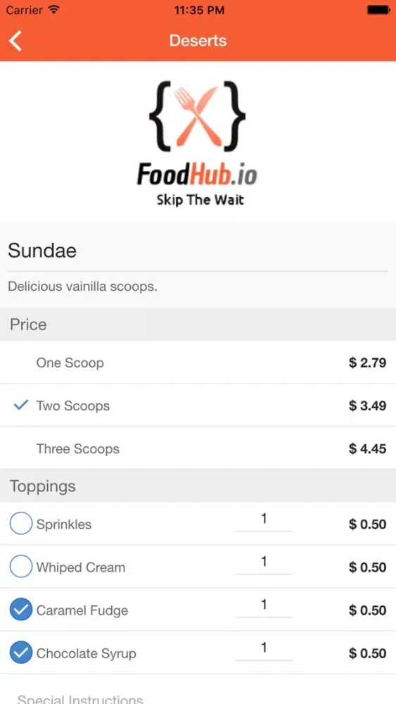 ภาพหน้าจอของ Foodhub.io