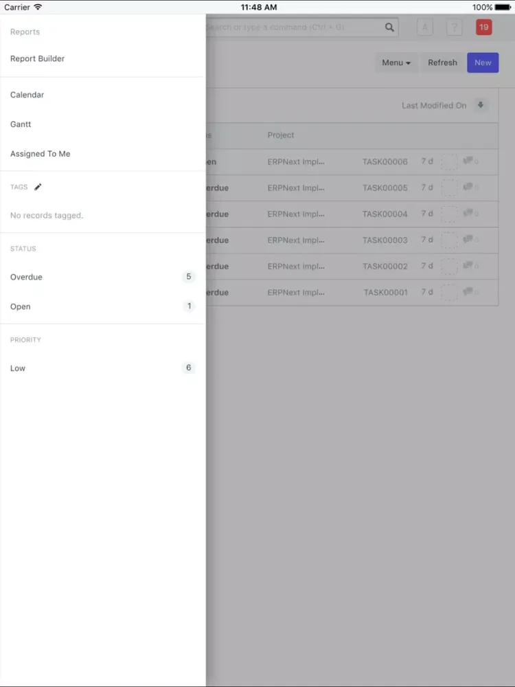 Ảnh chụp màn hình của ERPNext iPad 
