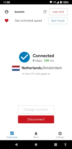 Ảnh chụp màn hình của Geph: free anti-blocking VPN
