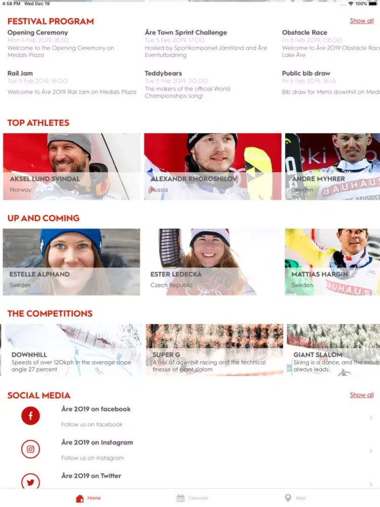 Åre 2019 Event App iPad Screenshots