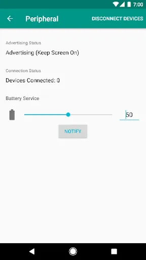 Screenshot di BLE Peripheral Simulator