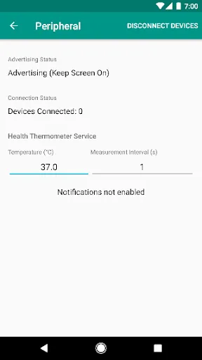 Screenshot di BLE Peripheral Simulator