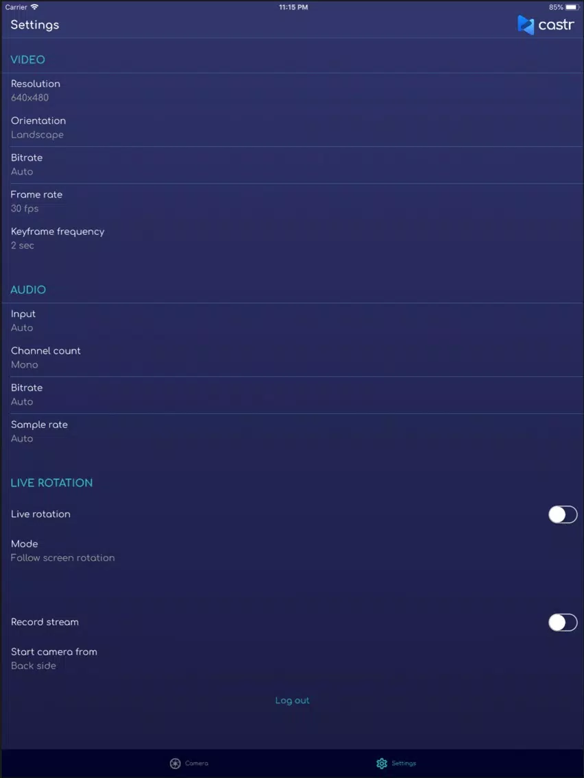 Tangkapan layar Castr - Live Streaming iPad 