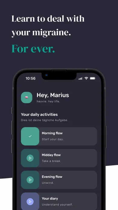 Tangkapan skrin heyvie: migraine coach