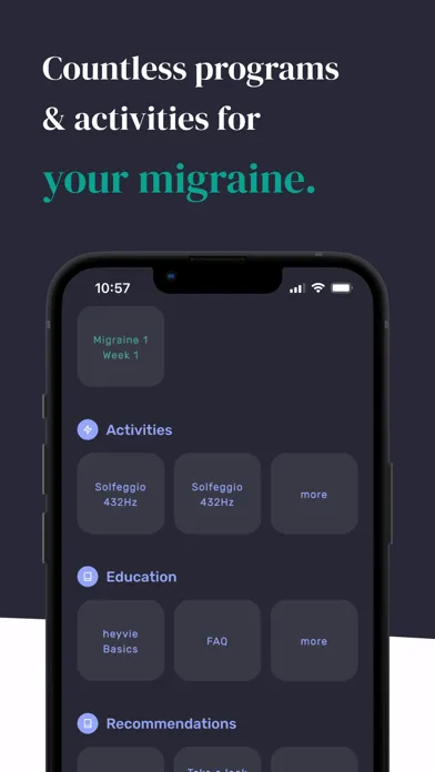 Tangkapan skrin heyvie: migraine coach