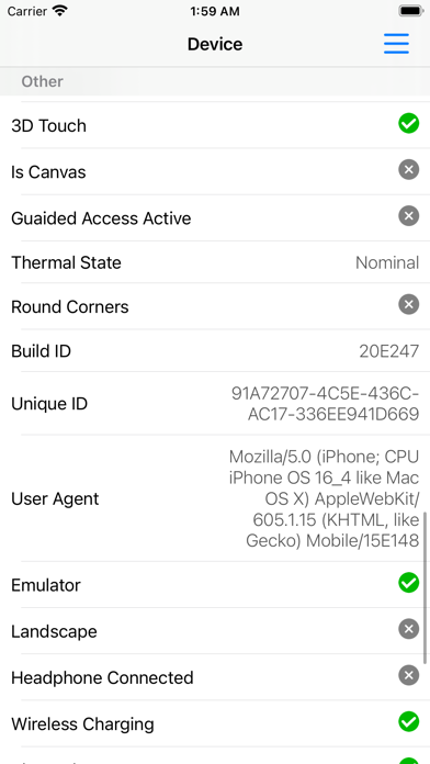 Capturas de tela do Device Info Tool