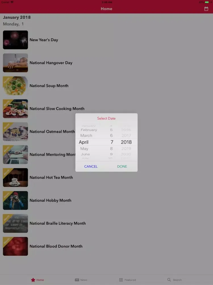 Capturas de pantalla de National Calendar App iPad 