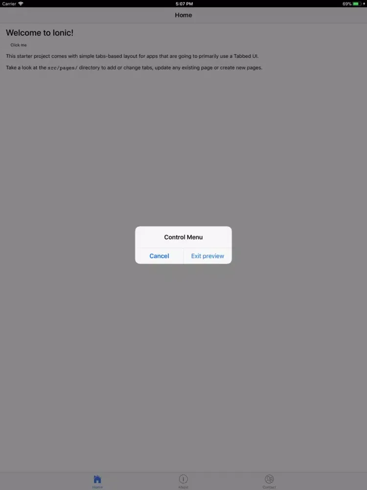 Screenshot di Ionic DevApp iPad