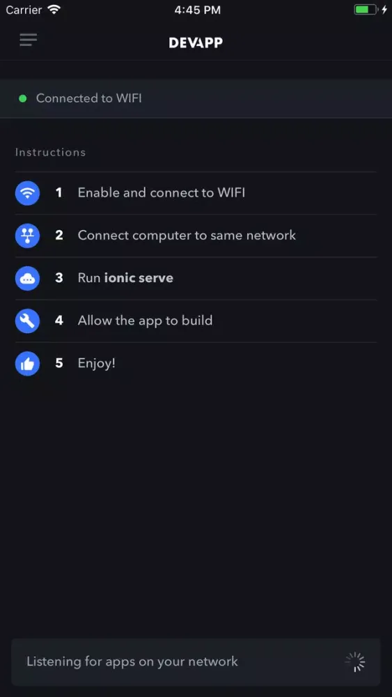 Screenshot di Ionic DevApp