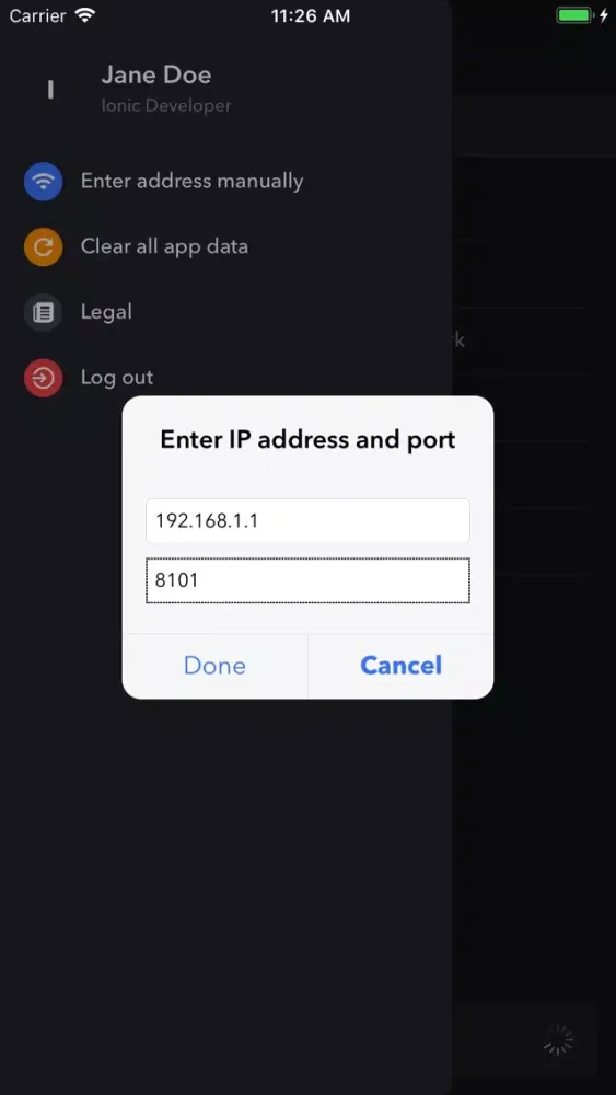 Screenshot di Ionic DevApp
