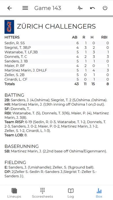 Tangkapan skrin EasyScore Baseball Scoring