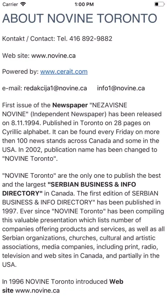 Capturas de pantalla de Novine Toronto