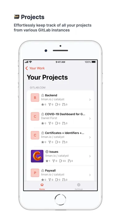 Capturas de tela do catalyst for GitLab™