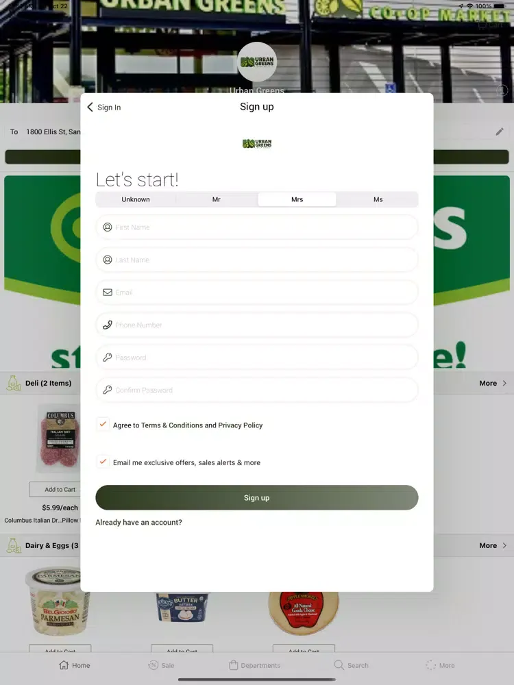 Urban Greens Co-op Market iPad 应用截图