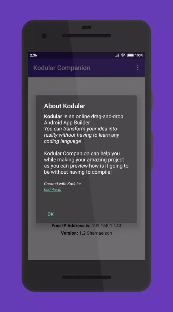 Capturas de tela do Kodular Companion
