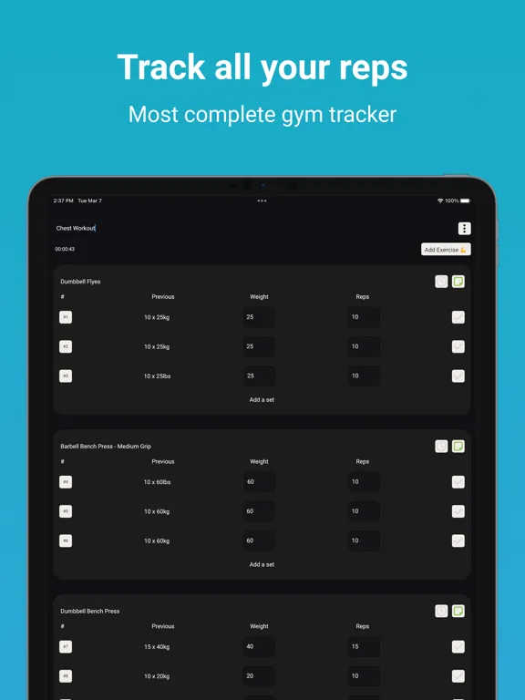 Pumped - gym workouts notebook iPad 應用截圖