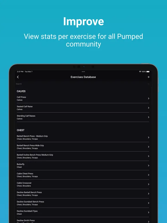 Pumped - gym workouts notebook iPad 應用截圖