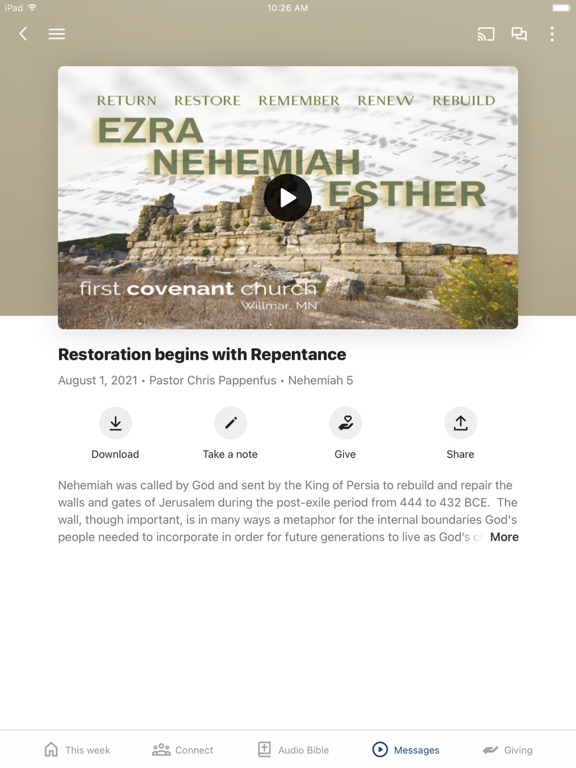 Ảnh chụp màn hình của First Covenant Church Willmar iPad 
