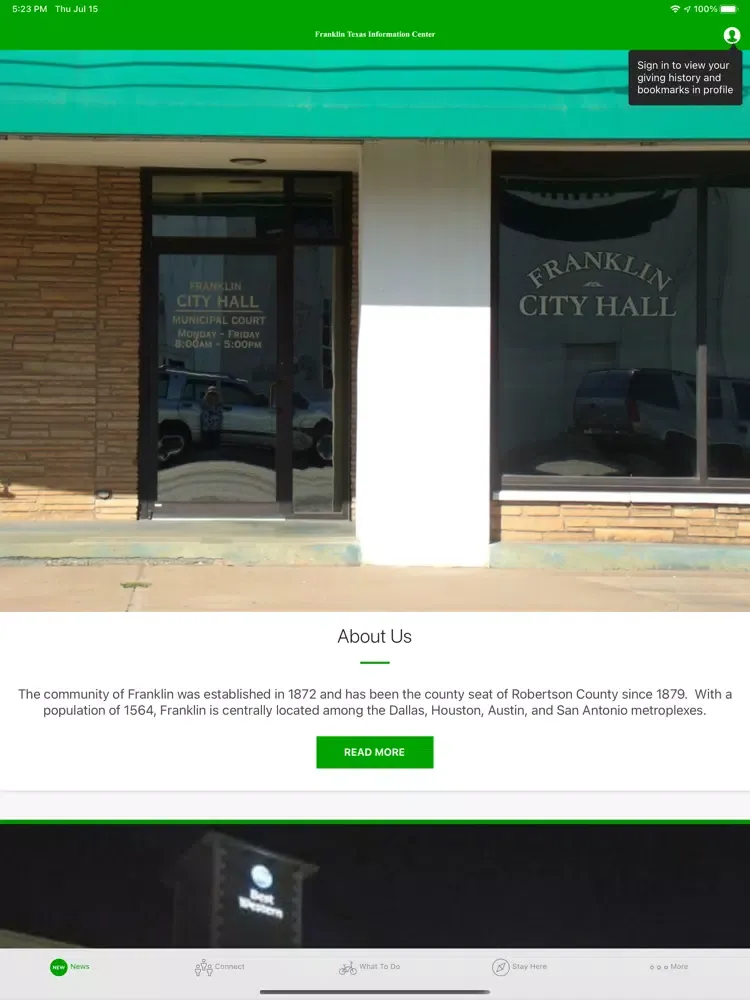 Franklin TX Information Center iPad  Screenshots