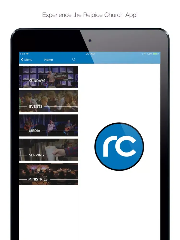 Tangkapan skrin Rejoice Church App iPad 