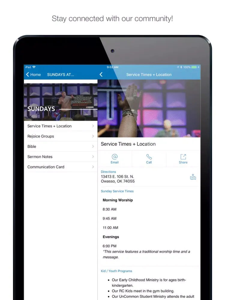 Tangkapan skrin Rejoice Church App iPad 