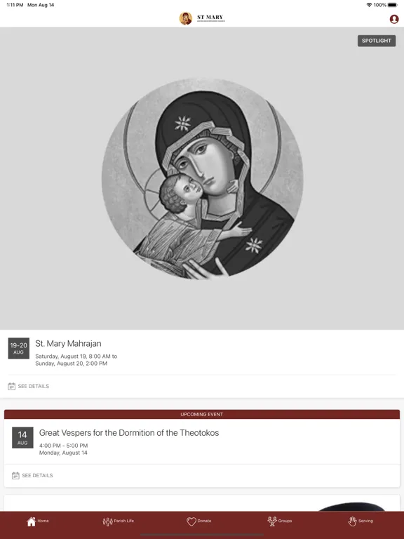 Tangkapan skrin St. Mary's Antiochian Orthodox iPad 