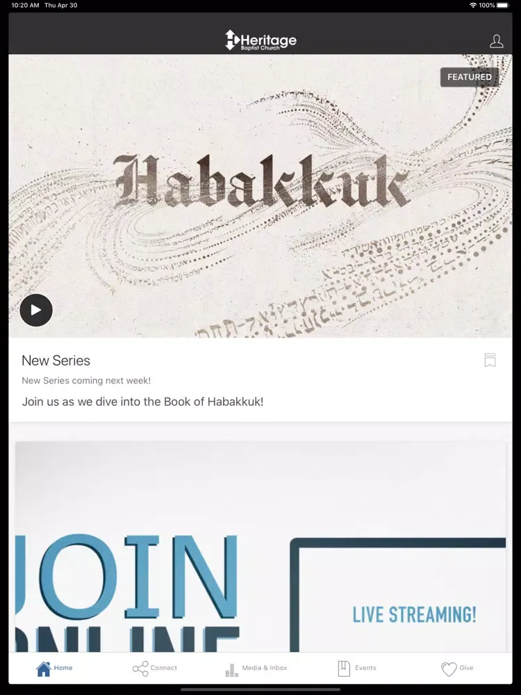 Heritage Baptist Church CS iPad  Screenshots
