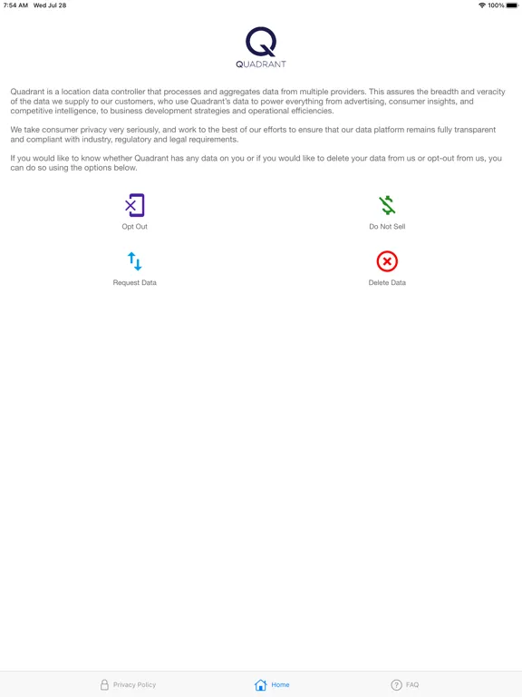 Screenshot di Quadrant Compliance Request iPad 