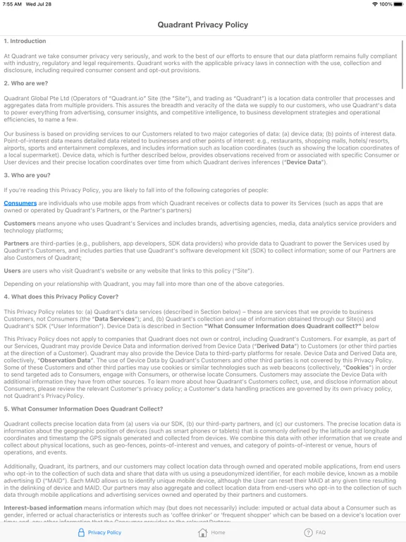 Screenshot di Quadrant Compliance Request iPad 