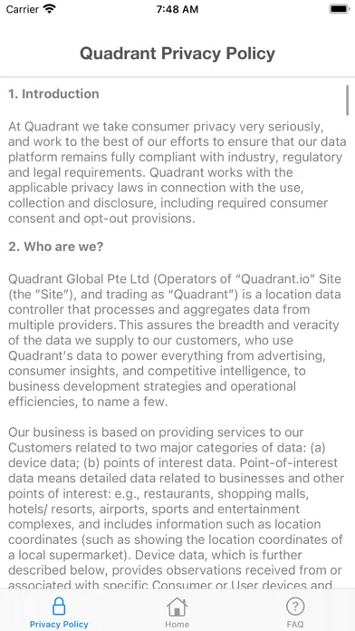 Screenshot di Quadrant Compliance Request