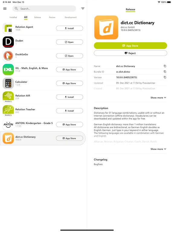 Relution Agent iPad  स्क्रीनशॉट