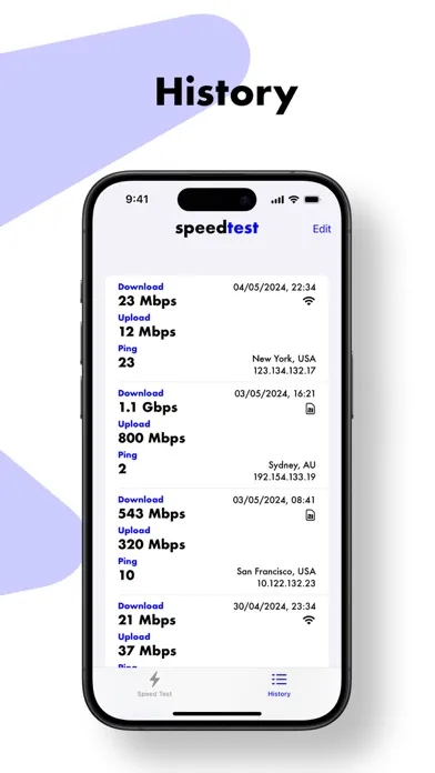 Tangkapan layar Speed Test - Wi-Fi & Cellular