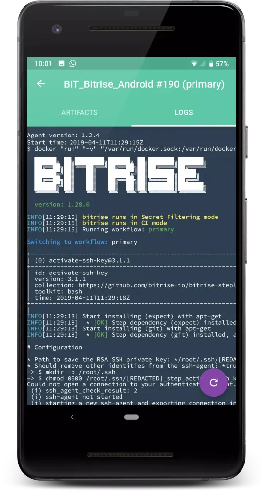 Capturas de tela do Bitrise Unofficial