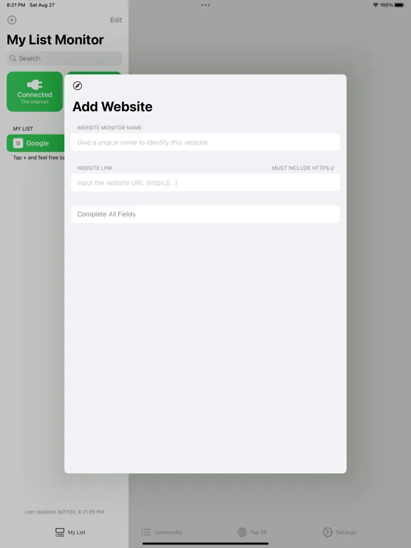 ภาพหน้าจอของ Web Monitor - Down or Just Me iPad 