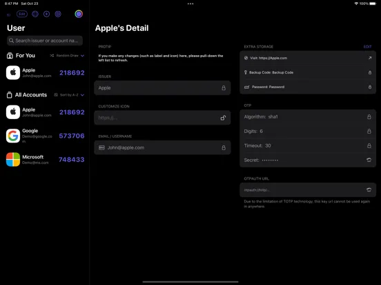 Capturas de pantalla de auth. - 2FA Smart Sync iPad 