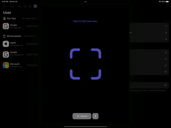 Capturas de pantalla de auth. - 2FA Smart Sync iPad 